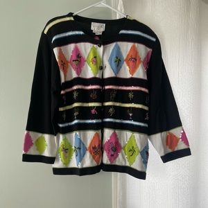 Just B Bright Cardigan Sweater Retro Funk  Metallic  top harlequin tropical